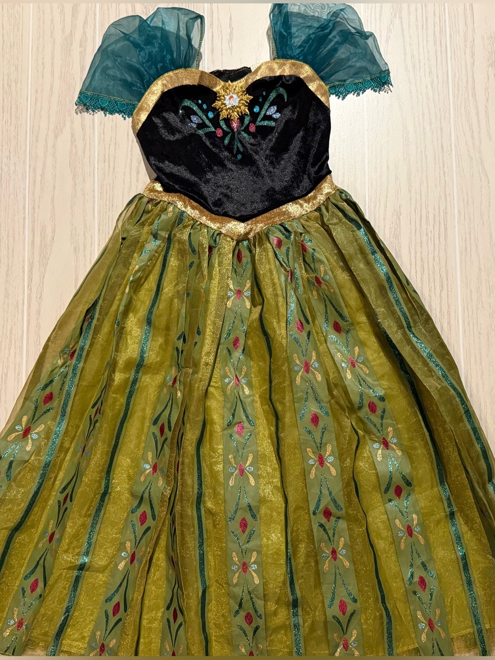 Disney Frozen Anna Coronation Princess Dress Girls 7/8 Green Black Gown